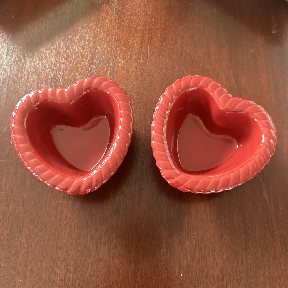 Century Set Of 2 Mini Ceramic Heart Shaped‎ Loaf Pans - 7 Oz